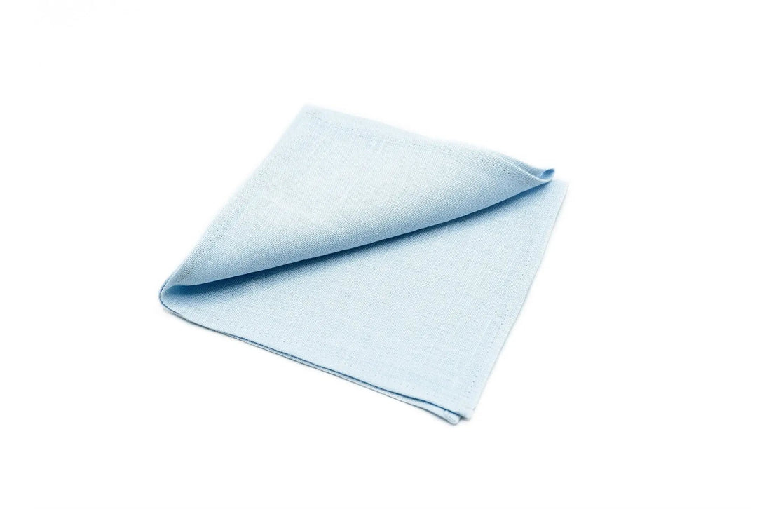 Ice blue linen pre-tied ties for men and kids / Men's skinny and slim neckties available with matching handkerchief