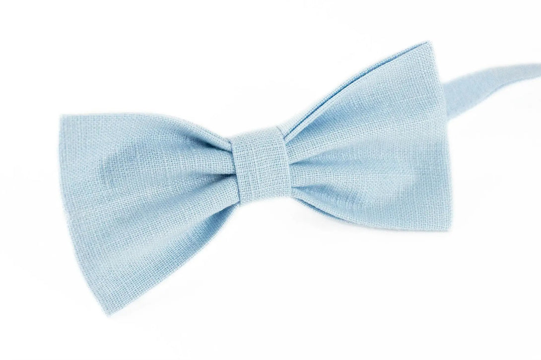 Ice blue linen pre-tied bow ties for man and baby boys / Wedding bow ties and skinny or slim neckties available with matching pocket square