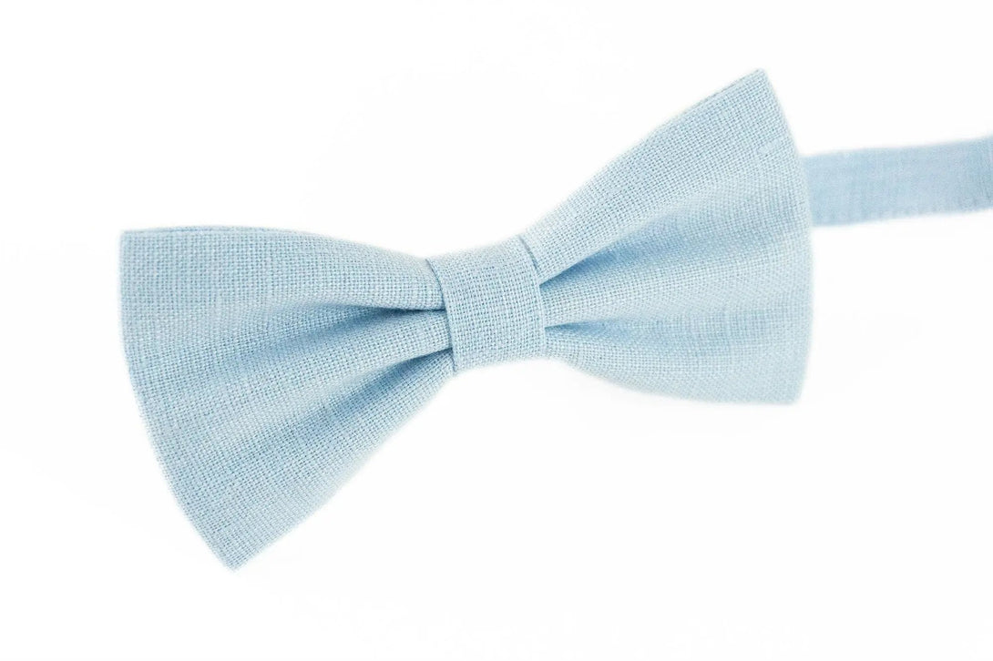 Ice blue linen butterfly wedding bow ties for groomsman and groom / Pre-tied ties for men and toddler boys