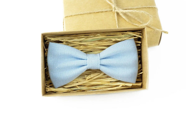 Ice blue linen butterfly wedding bow ties for groomsman and groom / Pre-tied ties for men and toddler boys