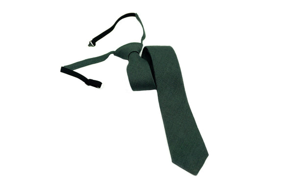 Smoke Pine color Pre - Tied linen wedding necktie for men available with matching pocket square / Pre - Tied Boy's Forest Green necktie