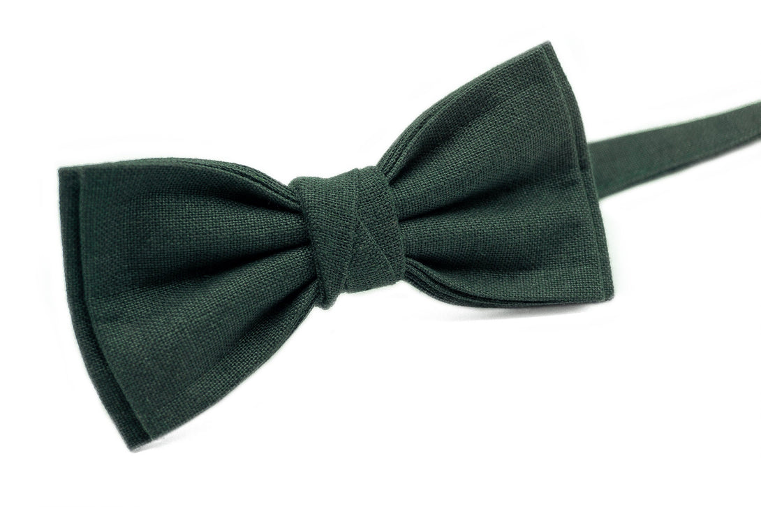 Smoke Pine color bow ties and neckties for men available with matching pocket square / Solid Forest green wedding necktie