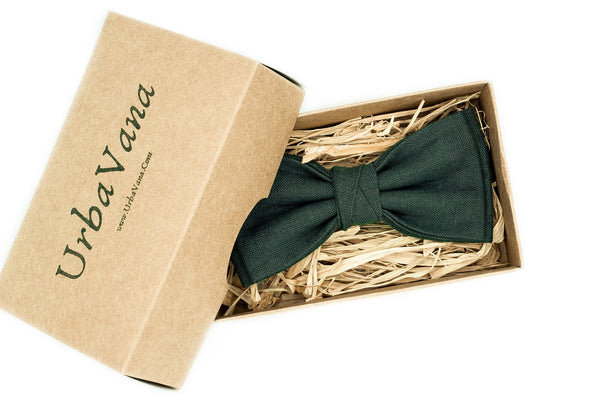 Smoke Pine color bow ties and neckties for men available with matching pocket square / Solid Forest green wedding necktie