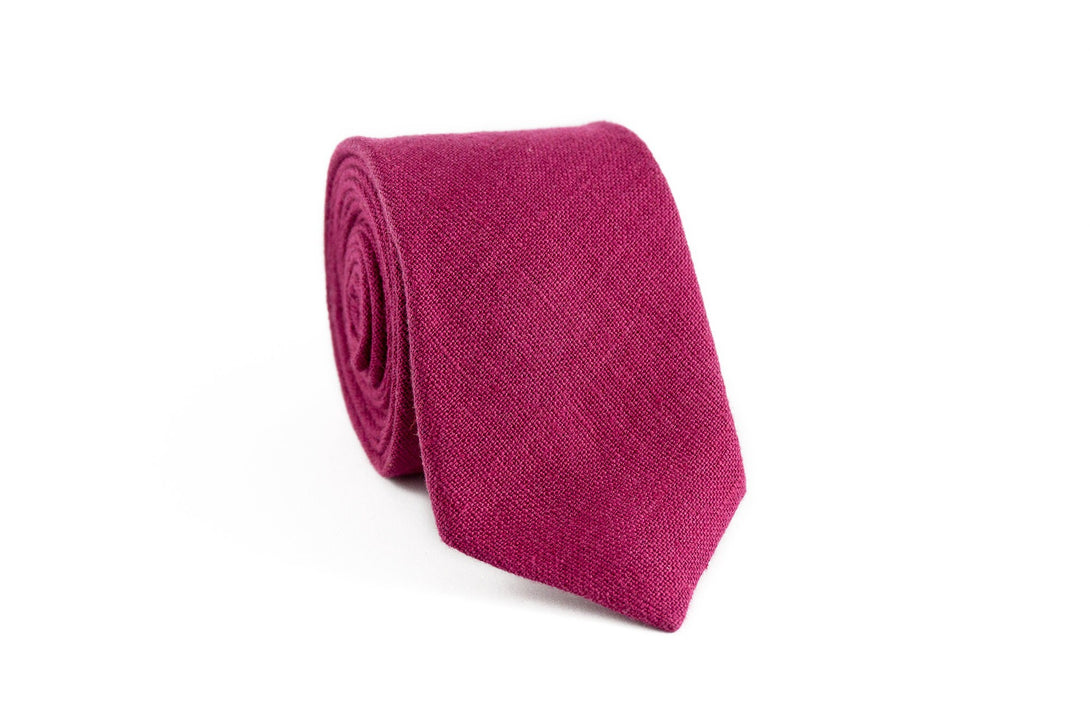 Cyclamen color linen groomsmen neckties for wedding