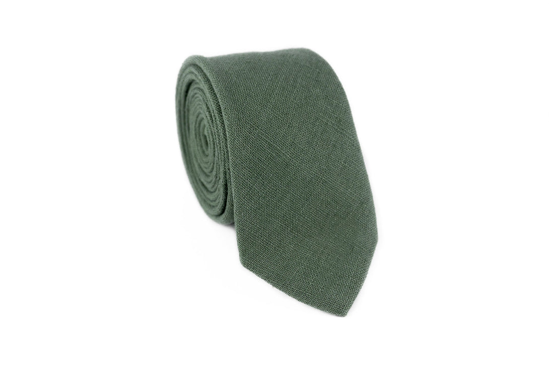 Pine green mens handmade linen necktie