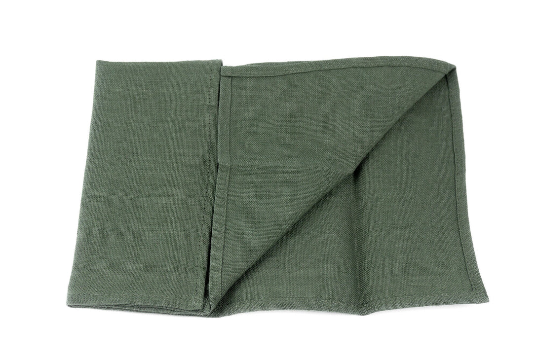 Pine green linen pocket square for men