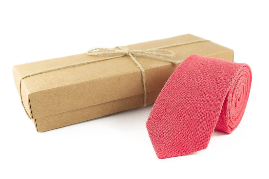 Coral color linen wedding bow ties for groomsmen proposal gift / Pre-tied ties for men and toddler boys