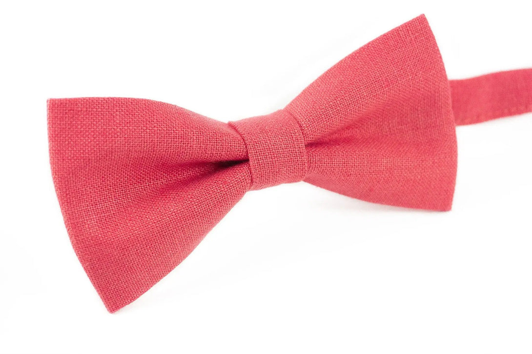 Coral color classic linen mens bow ties for wedding / Anniversary gift for men or daddy and son bow ties for fathers day gift