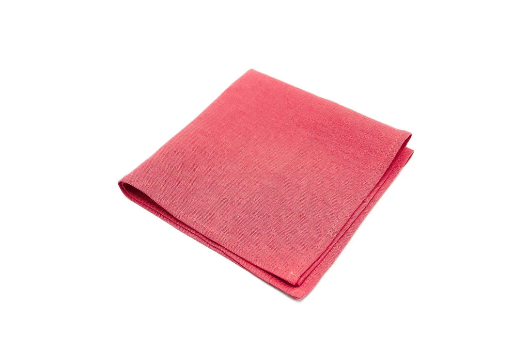 Coral color linen pocket square / handkerchief available with men's skinny or slim necktie / Groomsmen ties for weddings