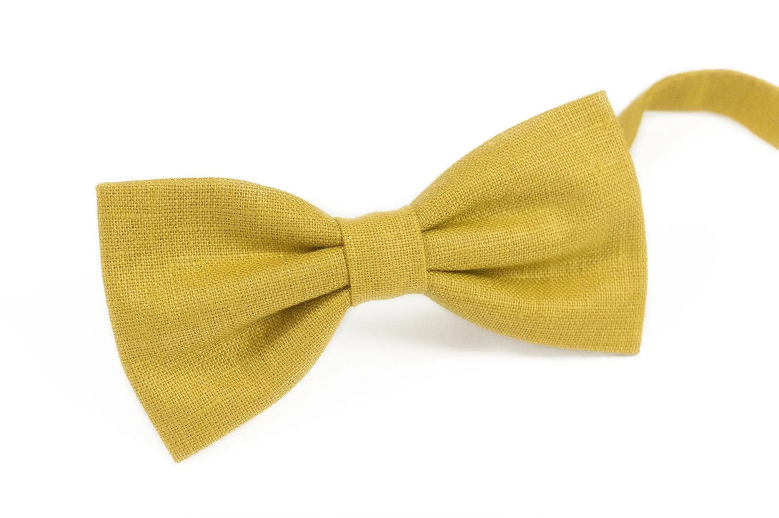 Yellow Mustard linen bow tie for wedding / Handmade bow tie or necktie as gift for men