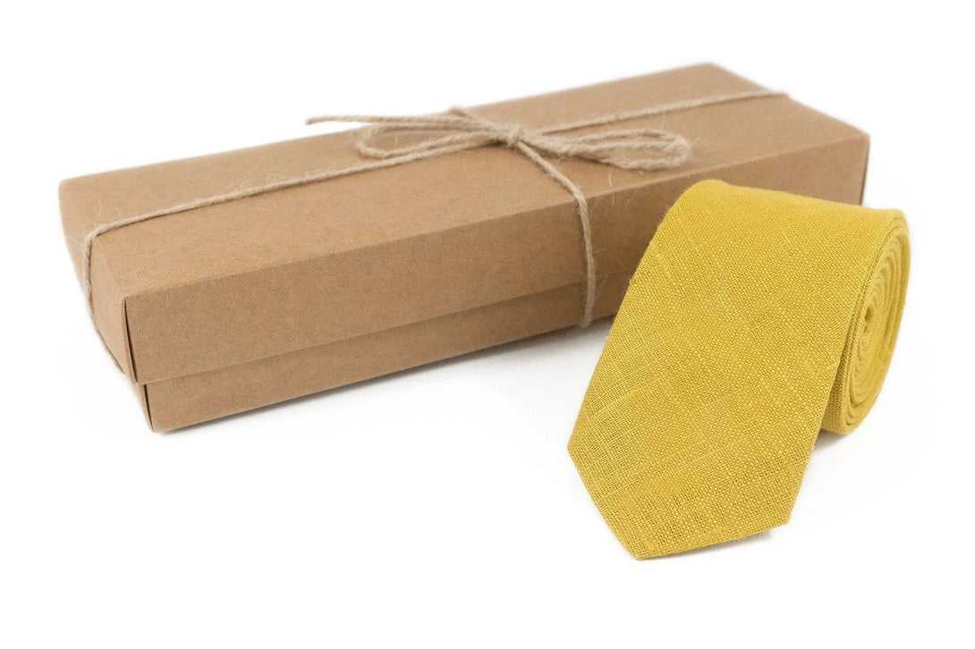 Yellow Mustard linen bow tie for wedding / Handmade bow tie or necktie as gift for men