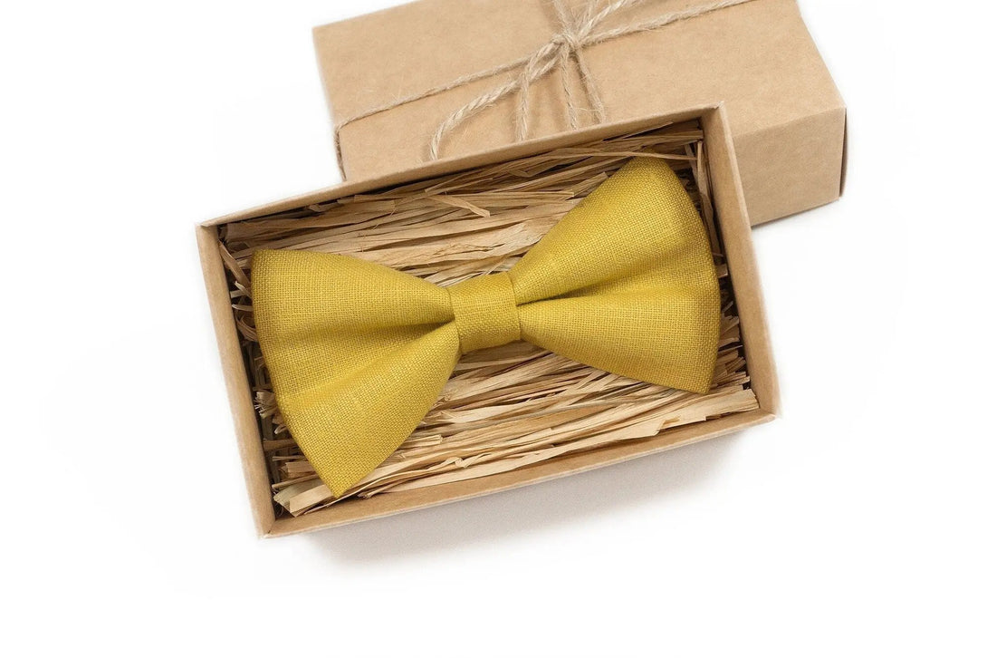 Yellow Mustard linen groomsmen tie for wedding / Bow ties for men and toddler boys