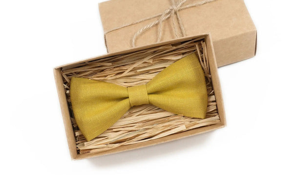 Yellow Mustard pre-tied bow ties for man and baby boys / Skinny slim standard wedding necktie for man