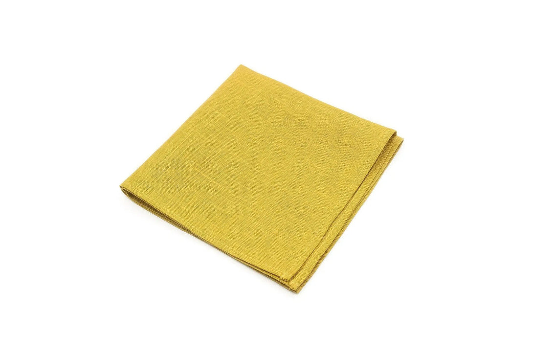 Yellow Mustard color linen pocket square / handkerchief available with men's skinny or slim necktie / Groomsmen ties for weddings