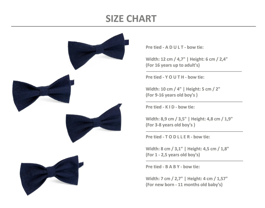 Ink Blue pre-tied butterfly bow ties for man and baby boys / Linen wedding bow ties for groomsman proposal gift