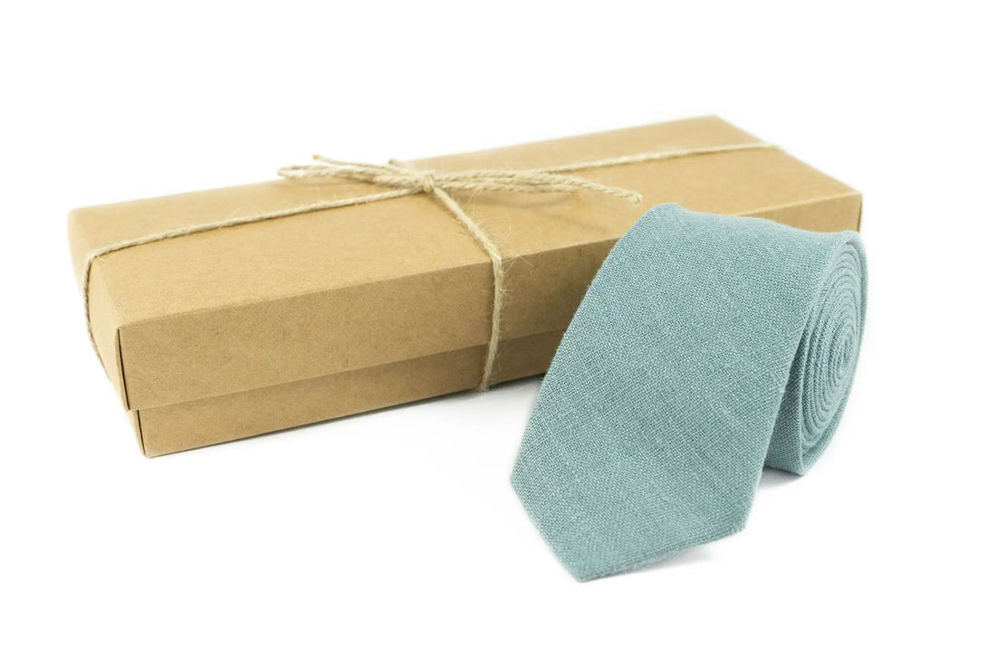 Mint Gray color linen ties for men and boys available with matching pocket square as gift for men / Wedding bow tie for groomsmen