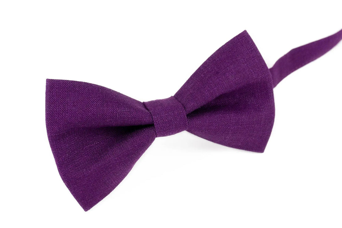 Purple color linen ties for men / Pre-tied daddy and son bow ties for fathers day gift