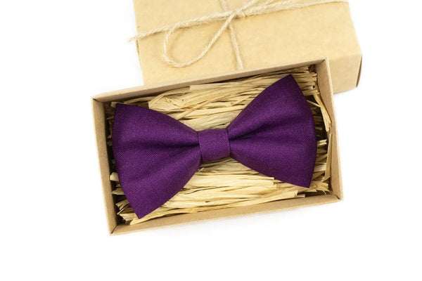 Purple color linen ties for men / Pre-tied daddy and son bow ties for fathers day gift