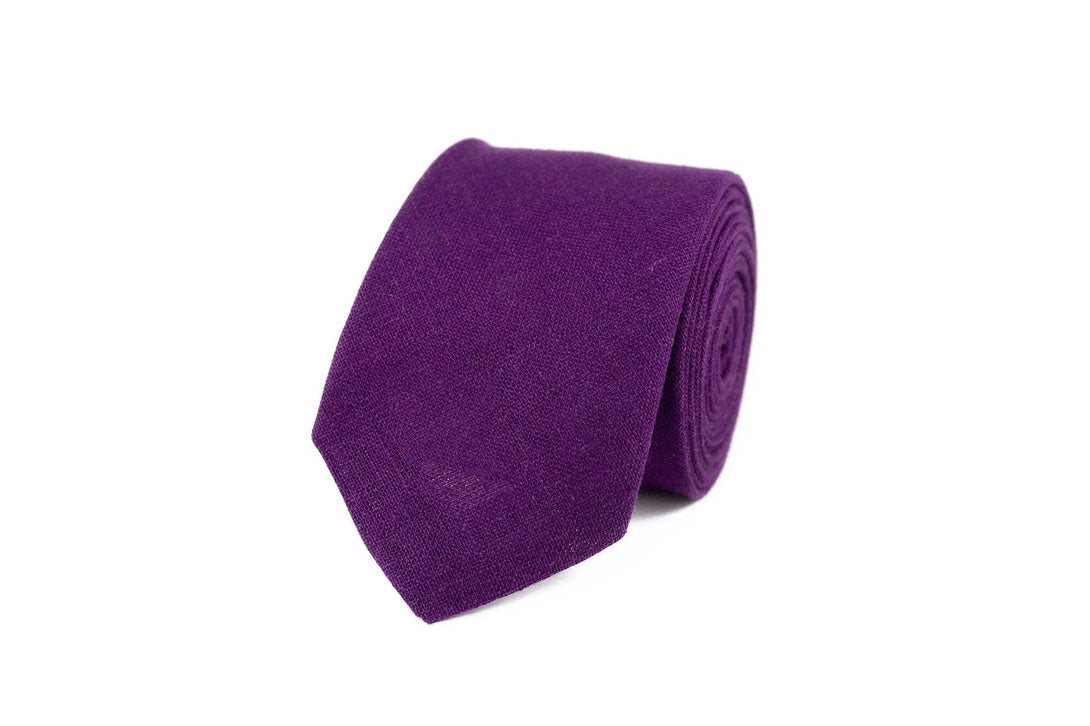 Purple color pre-tied linen best men ties for weddings available with matching handkerchief / Necktie for man