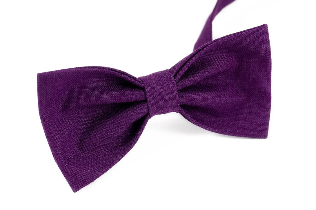 Purple color pre-tied linen best men ties for weddings available with matching handkerchief / Necktie for man