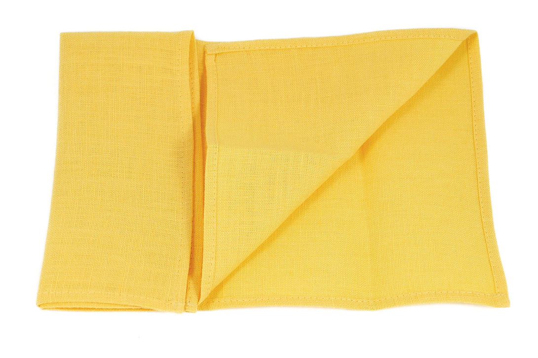 Yellow color linen pocket square or handkerchief for men available with matching bow tie or necktie - yellow skinny slim standard necktie