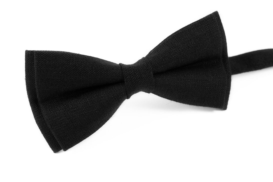 Black linen classic bow ties - black best mens ties for wedding