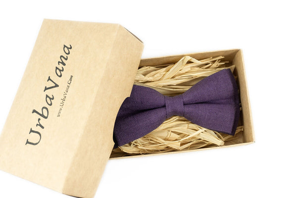 Purple color linen mens pre tied bow ties