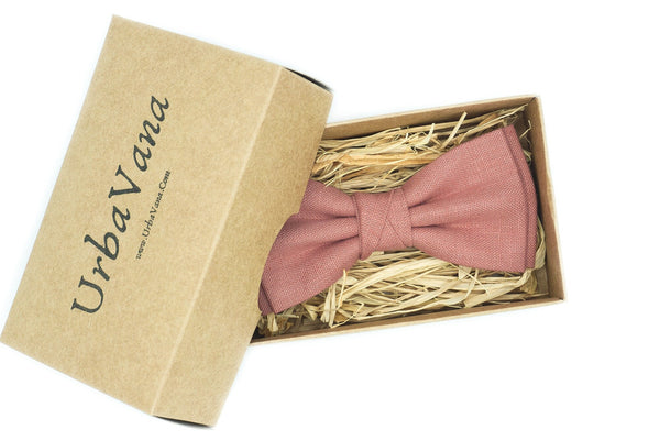 Dark Dusty Rose linen bow tie for your weddings and groomsmen available with matching pocket square as gift for men