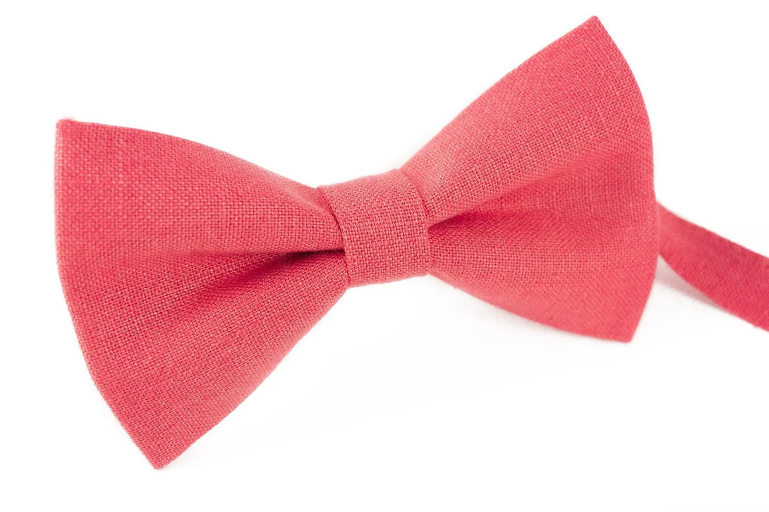 Coral color pre-tied groomsmen bow ties for wedding / Linen wedding gift ideas for ring bearer boys