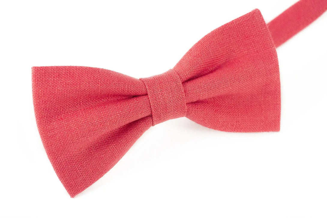 Coral color linen wedding bow ties for groomsmen proposal gift / Pre-tied ties for men and toddler boys