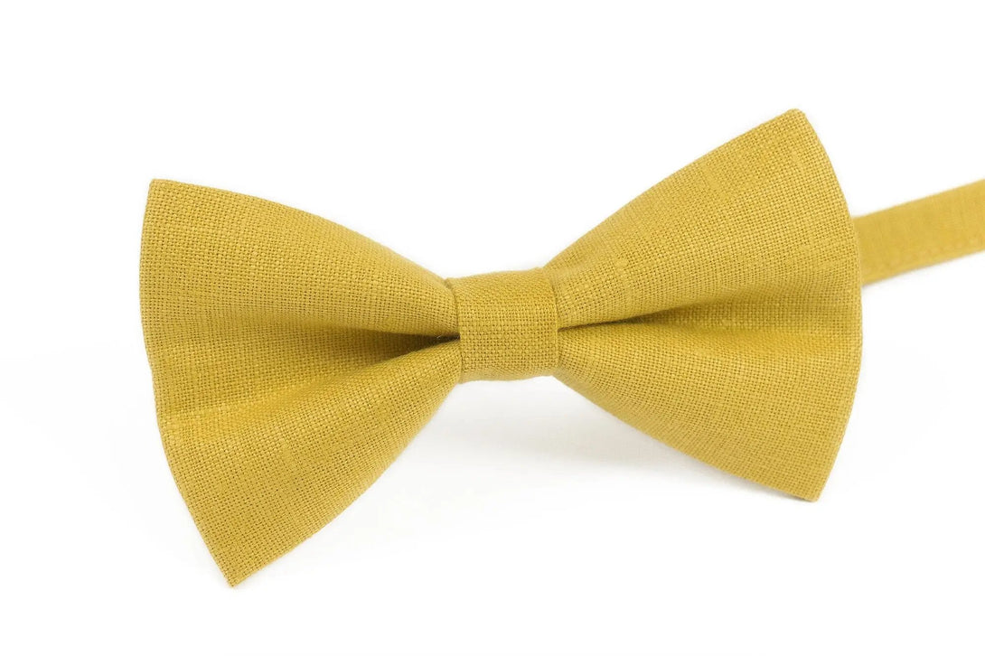 Yellow Mustard linen groomsmen tie for wedding / Bow ties for men and toddler boys