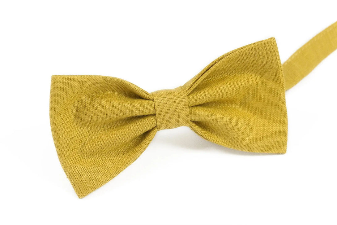 Yellow Mustard linen wedding bow tie for groomsmen and groom / Wedding necktie for usher