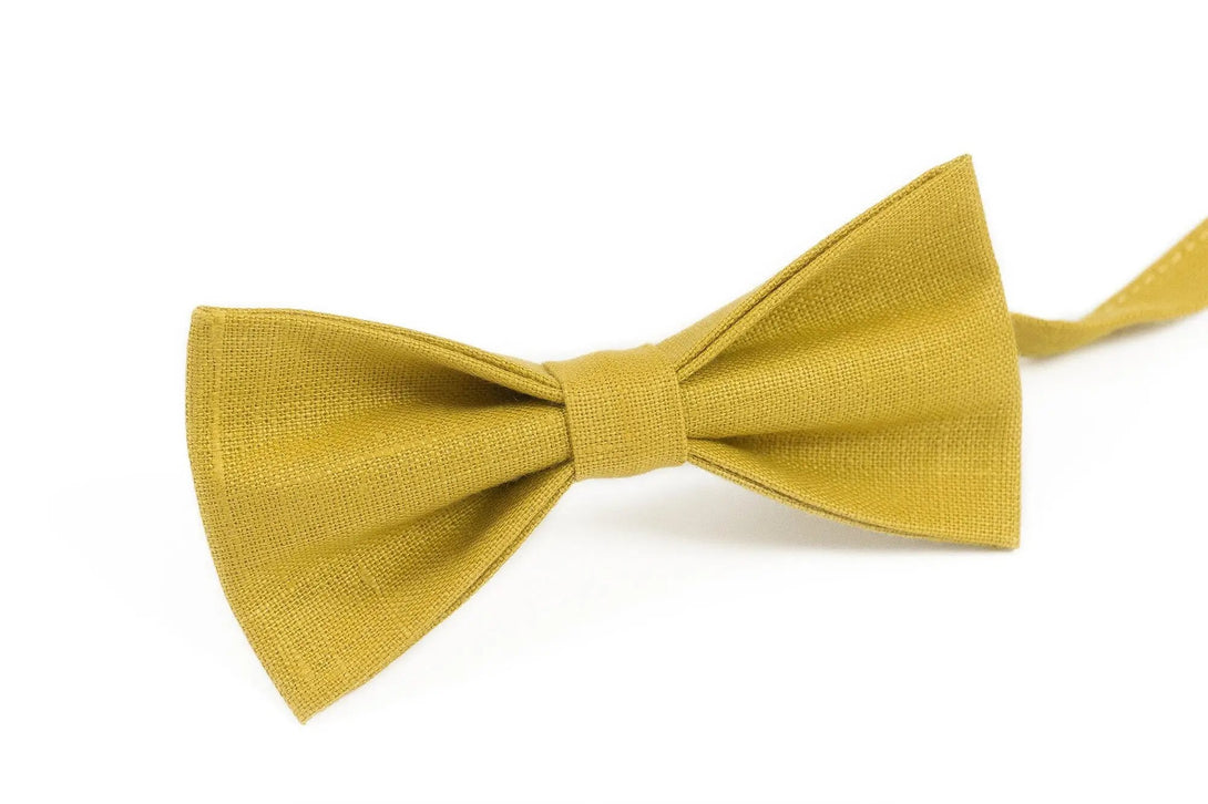 Yellow Mustard linen ties for men and kids / Linen wedding necktie for groomsmen and groom