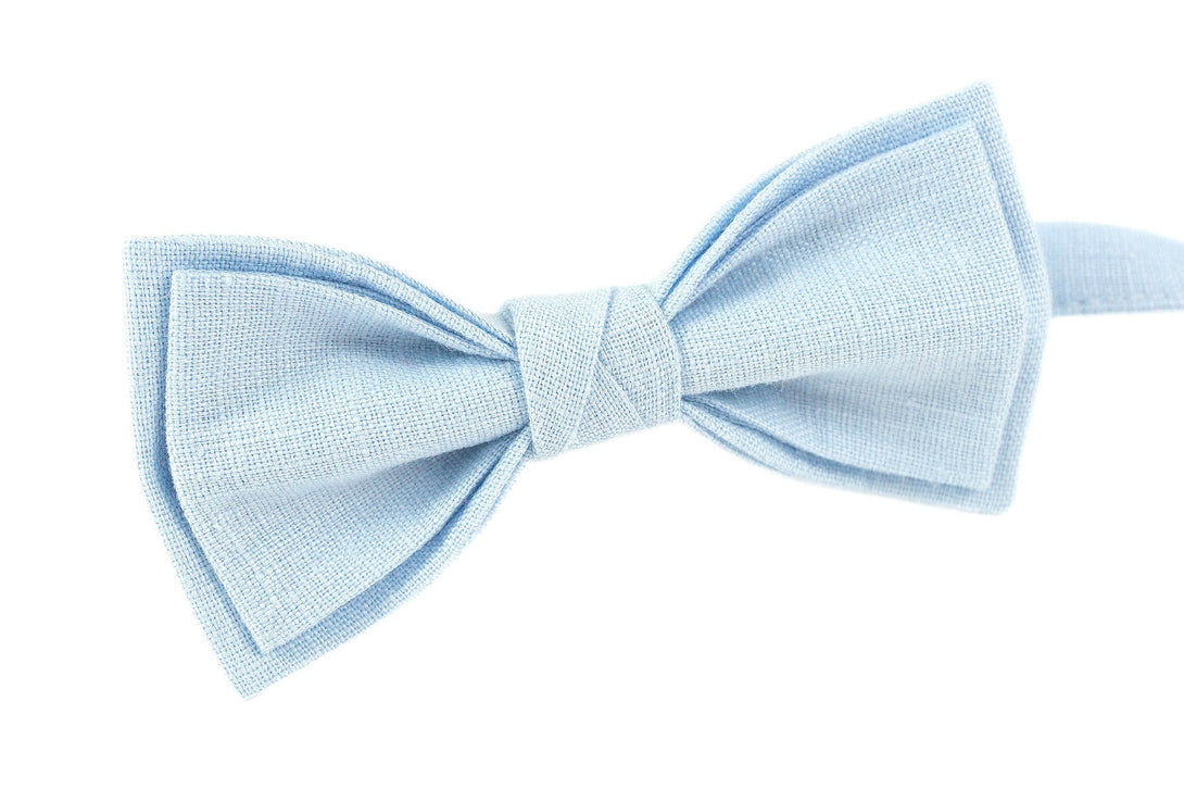 Ice blue handmade pre-tied bow ties for men and toddler boys kids - light blue color skinny slim an standard wedding neckties for groomsmen
