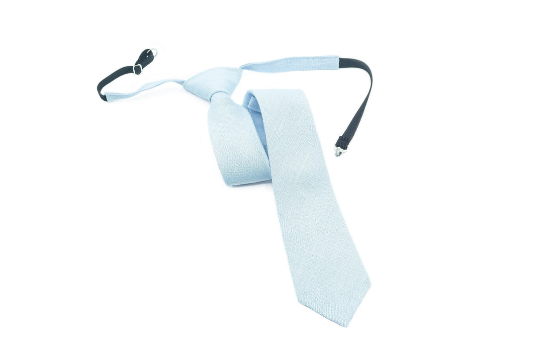 Light Ice Blue Pre - Tied groomsmen and groom wedding necktie available with matching pocket square / Pre - Tied Boy's Blue necktie