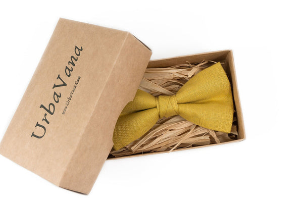 Yellow mustard wedding bow tie for groom