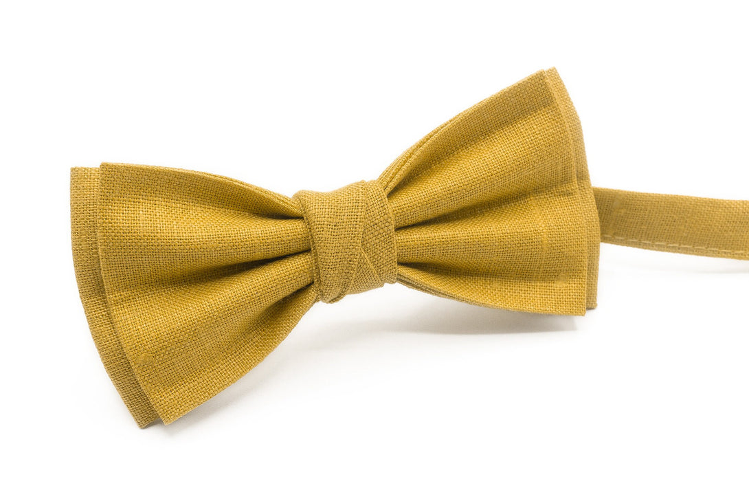 Yellow Mustard wedding bow ties for men and toddler boys / Unique linen anniversary gift for husband or boyfriend