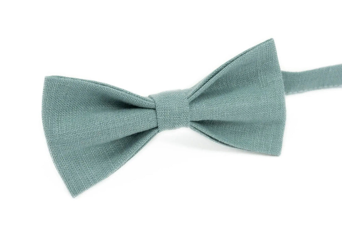 Mint Gray color linen pre-tied best men ties for weddings available with matching pocket square / Page boy bow tie