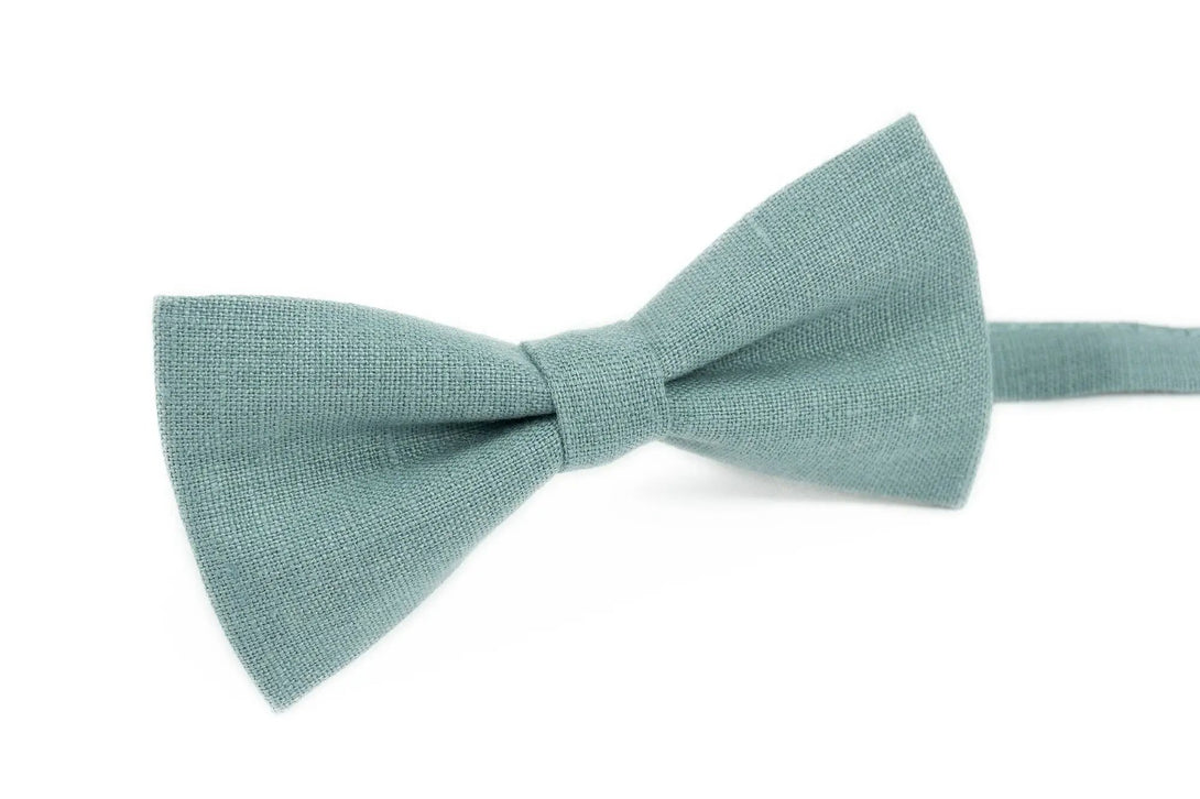 Mint Gray color linen ties for men and boys available with matching pocket square as gift for men / Wedding bow tie for groomsmen