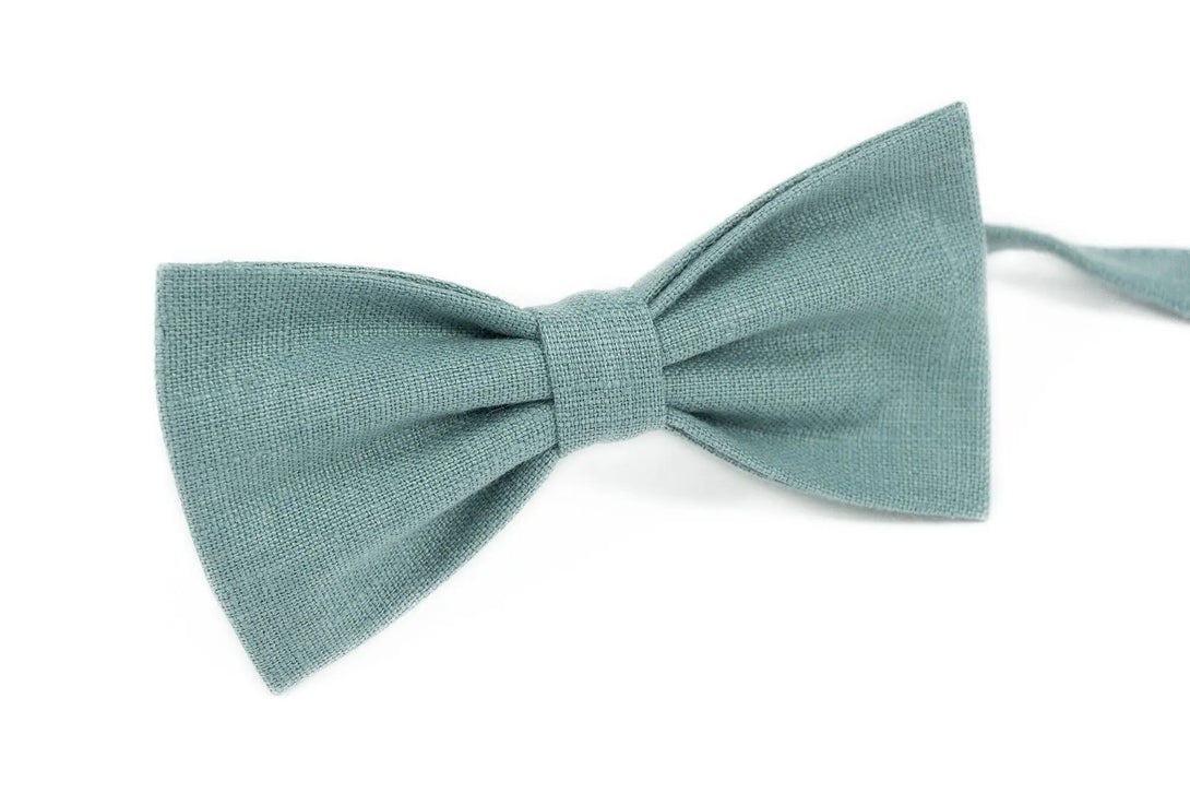 Mint Gray color pre-tied linen bow ties for men and kids / Skinny slim necktie for man available with matching pocket square