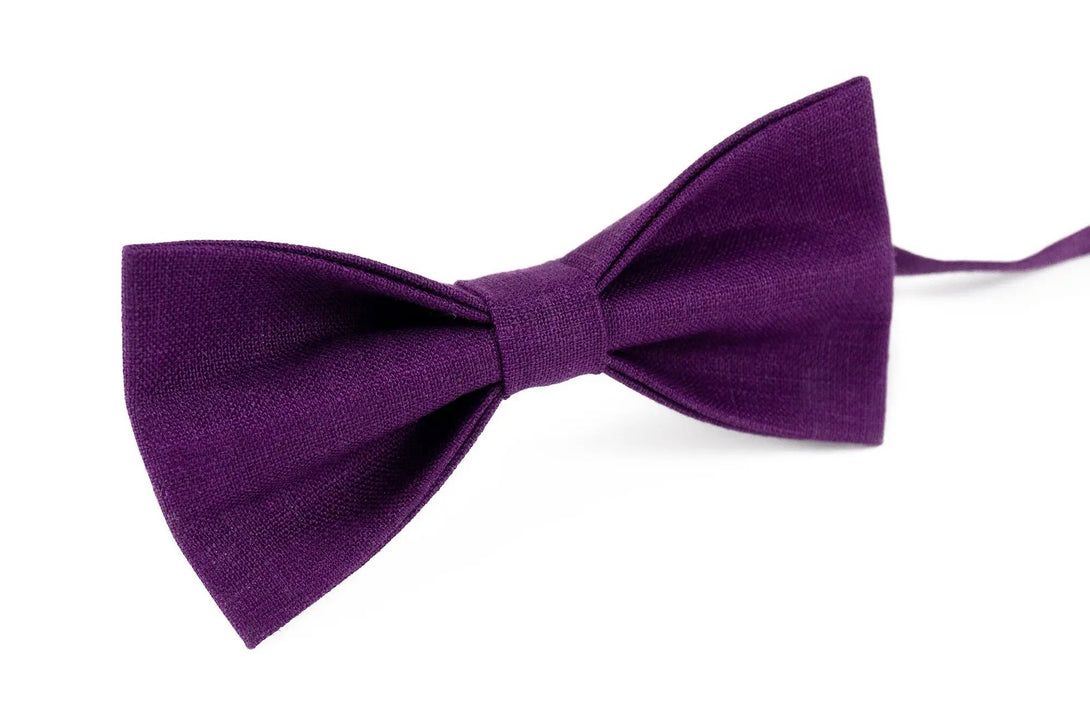 Purple color pre-tied linen wedding bow ties for groomsmen proposal gift / Anniversary gift for men