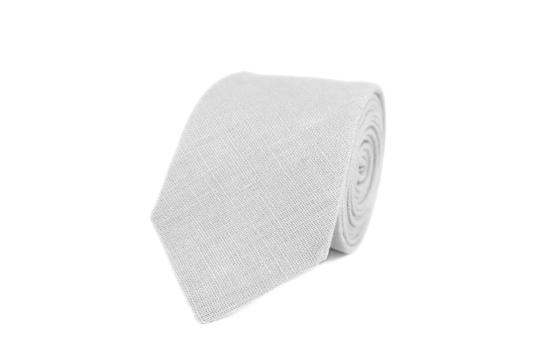 Light Gray color linen wedding necktie for groomsmen and groom available with matching pocket square / Wedding centerpieces