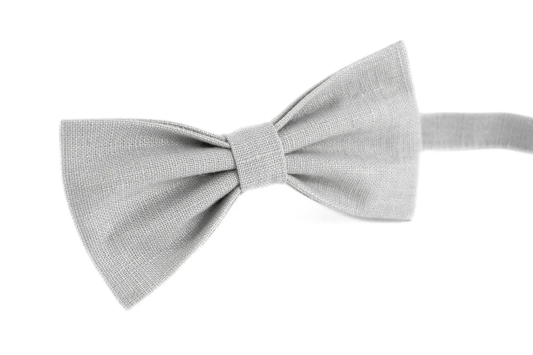 Light Gray linen butterfly wedding bow ties for groomsman and groom gift / Pre-tied toddler and baby boys bow ties