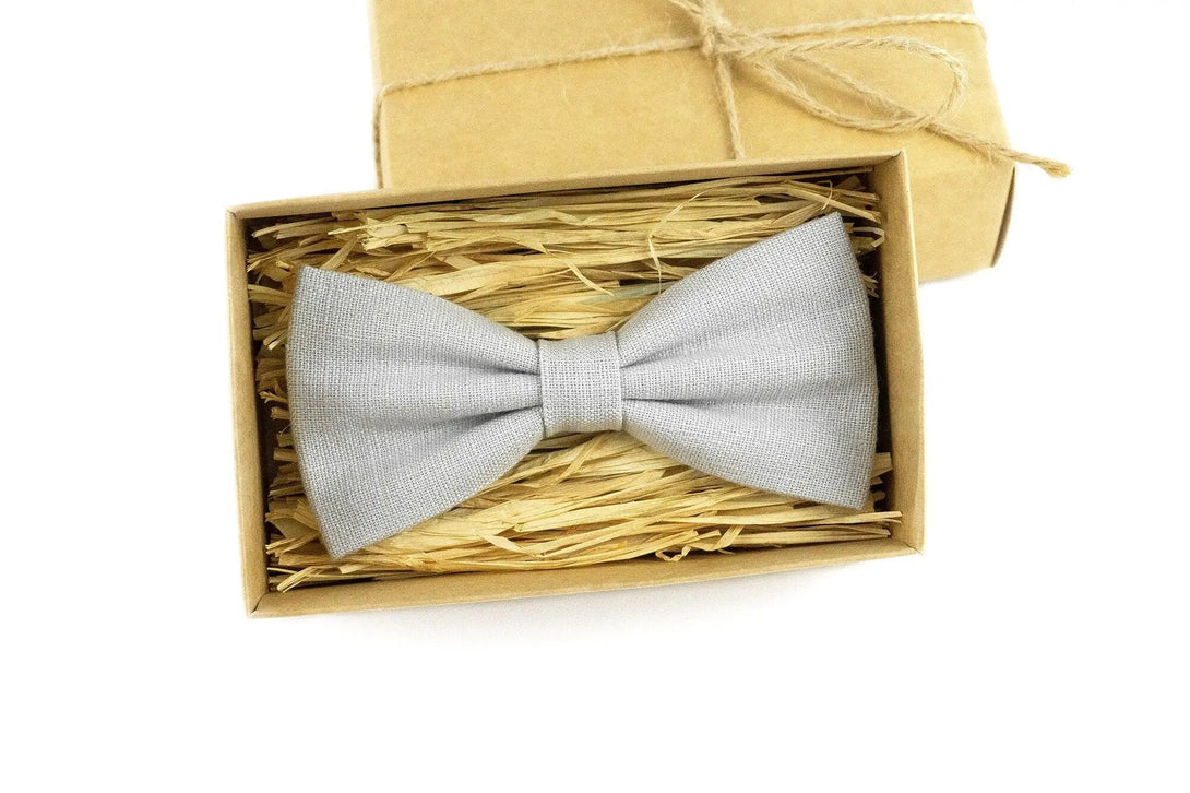 Light Gray linen butterfly bow ties for men and baby boys / Wedding bow ties and neckties for groomsman