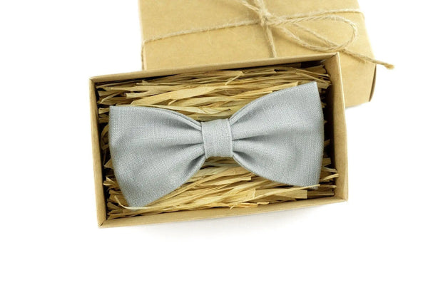 Dusty Gray pre-tied linen ties for men and kids available with matching handkerchief / Unique anniversary gift for husband or boyfriend