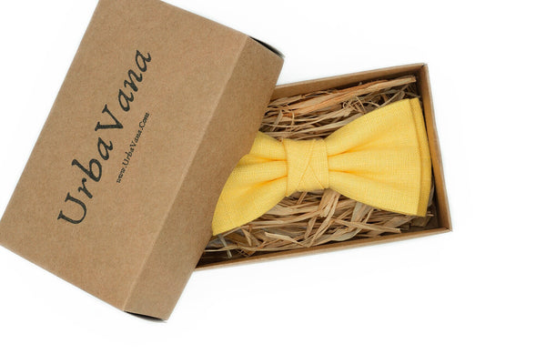 Yellow color men's bow ties for wedding or unique birthday gift for men / Yellow bow ties for men available with matching pocket square