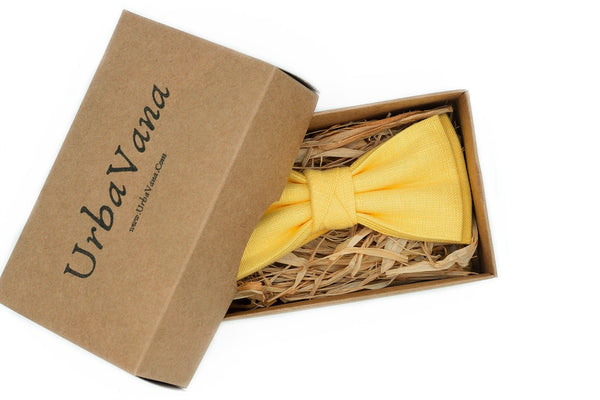 Light Yellow wedding bow ties for men and toddler boys / Unique linen anniversary gift for husband or boyfriend