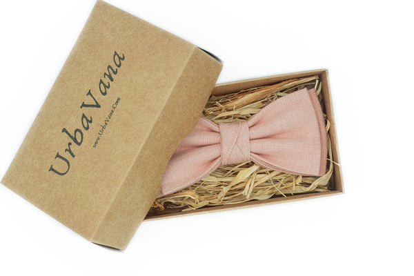 Dusty Pink groomsmen bow tie for boho summer wedding ideas / Pre-tied linen bow ties for man or groomsmen proposal gift