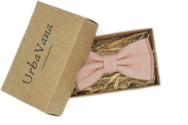 Dusty Pink linen butterfly bow ties for men and toddler boys / Groomsmen wedding bow ties available with matching pocket square