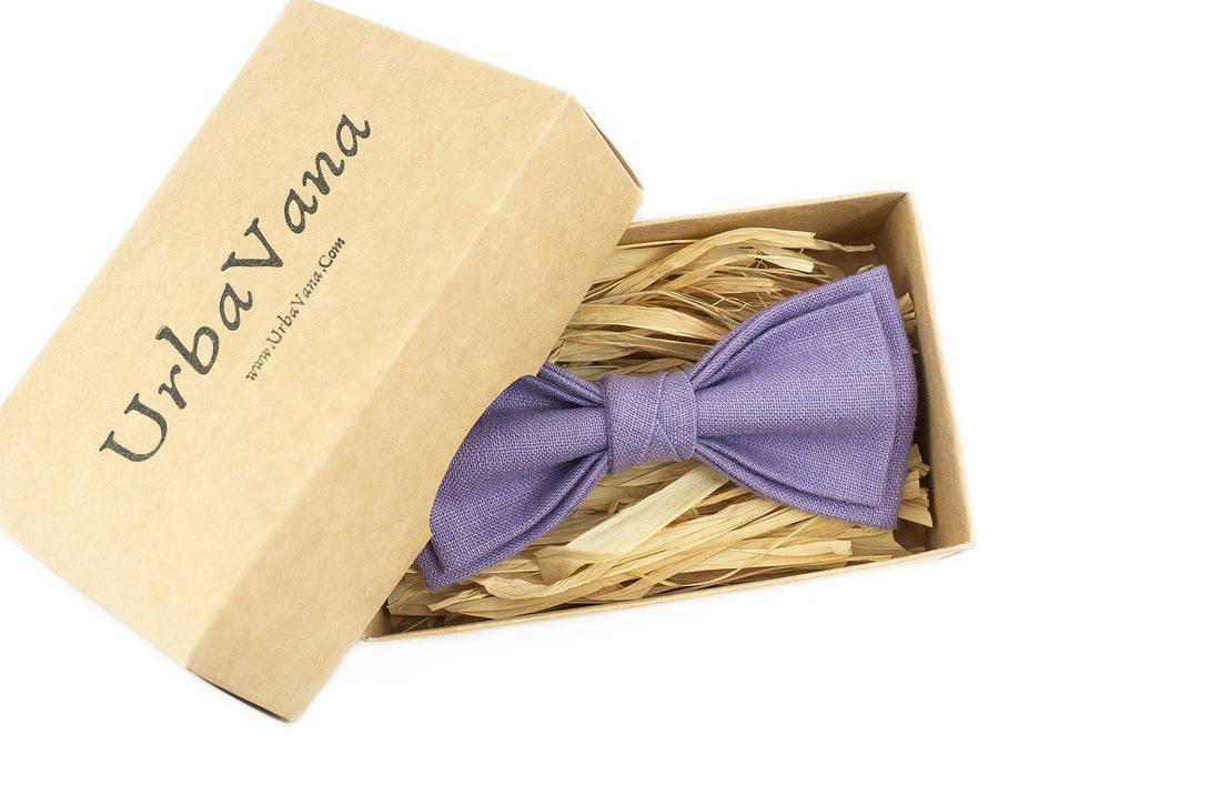 Lavender color linen pre-tied bow ties for men or kids available with matching pocket square - lilac best men tie